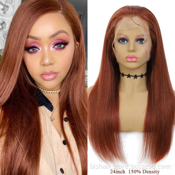 Wholesale Brown Auburn 13x4 Lace Front Human Hair Wigs Brazilian Remy Straight Pre Plucked Lace Wig For Black Women